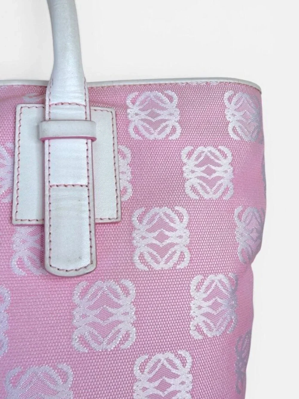 Loewe Authentic Vintage Logo Canvas Tote in Pink and White
